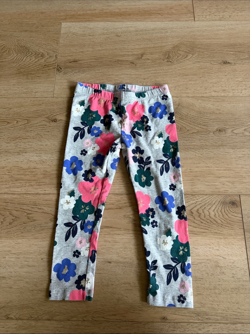 Girls Floral Print Leggings - Pink, Blue & Green size 3T